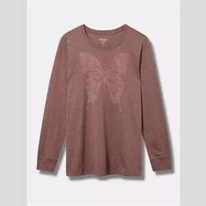 Torrid - Butterfly Classic Fit Cotton Jersey Long Sleeve Tee in Rose Taupe​​​​